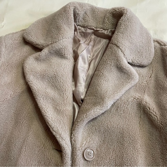 & Other Stories- Oversized Buttoned Warm Faux Fur Tan Teddy Coat Winter Size 8 - Picture 3 of 8